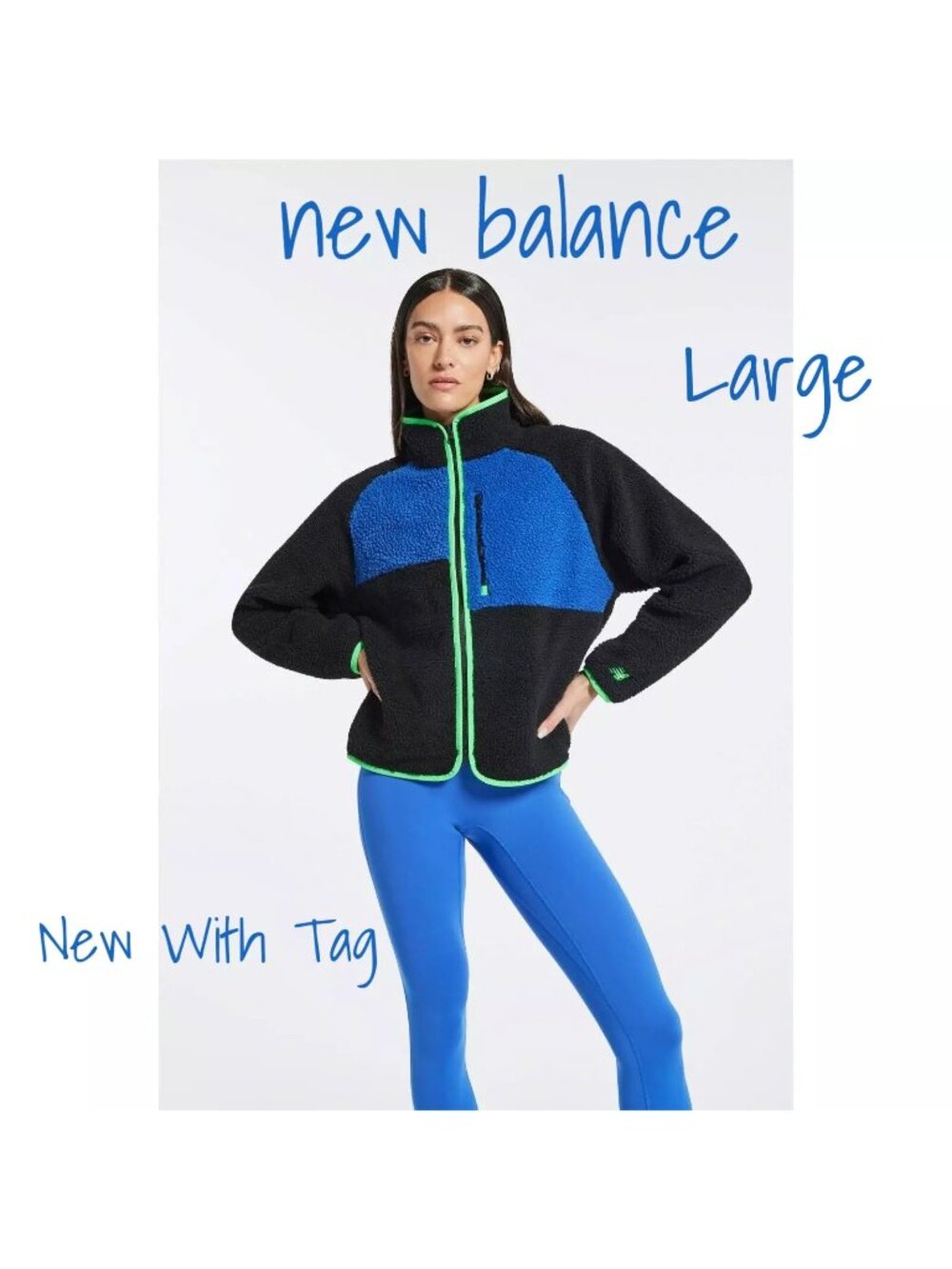 New Balance Women's Sherpa Fleece Jacket Large Black & Blue New With Tag